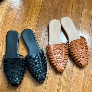 Old Navy Women’s Faux Leather Huarache Black and Tan Slides